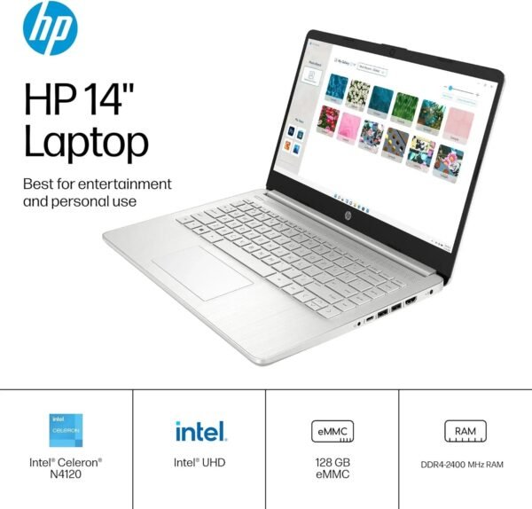 HP 14" Ultra Light Laptop for Students, Quad-Core Intel N4120, 8GB RAM, 256GB Storage(128GB eMMC+128GB SD Card), with 1 Year Office 365 Included, Wi-Fi, Webcam, HDMI, USB-C, Windows 11 - Image 2