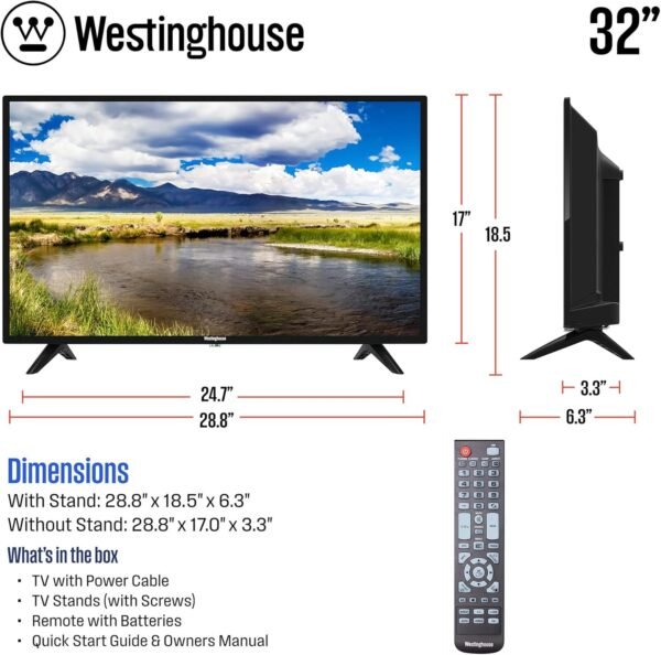 Westinghouse 32 Inch TV, 720p HD LED Small Flat Screen Non-Smart Television with HDMI, USB, VGA, & V-Chip Parental Controls, Monitor for Home, Kitchen, RV Camper, or Office - Image 4