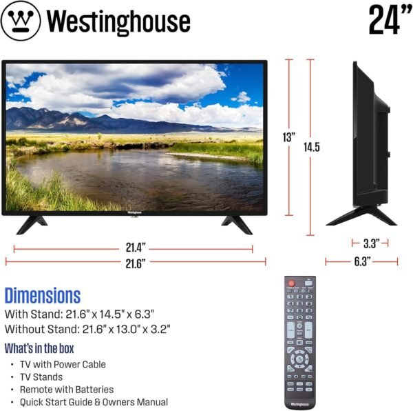 Westinghouse 24 Inch TV, 720p HD LED Small Flat Screen Non-Smart Television with HDMI, USB, VGA, & V-Chip Parental Controls, Monitor for Home, Kitchen, RV Camper, or Office - Image 4