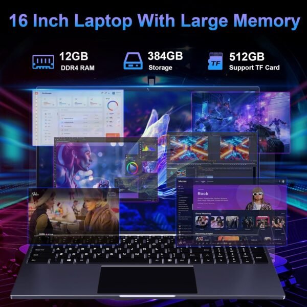 16 inch Laptop, 12GB RAM 384GB Storage Laptop Computer, 5305U Processor, 1920x1200 IPS FHD Display, WiFi, Bluetooth, Webcam, Type-C, 38Wh Battery - Image 2